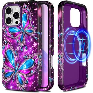 Casetego for iPhone 16 Pro Max Case,Compatible with MagSafe,[Military Grade Drop Test] Full Body Protection Slim Shockproof Rugged Marble Women Girls Case for iPhone 16 Pro Max 6.9 inch,All Purple