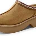 Vilanva Platform Clogs for Women Cozy Suede Fall Slippers with Warm Fur Lined Slip on Shoes Outdoor Indoor House (7.5, Chestnut)