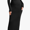 XinFSh Women's Long Sleeve Bodycon Maxi Dress One Shoulder Ruched Fall Formal Wedding Guest Cocktail Dress 2025, Black, Size L
