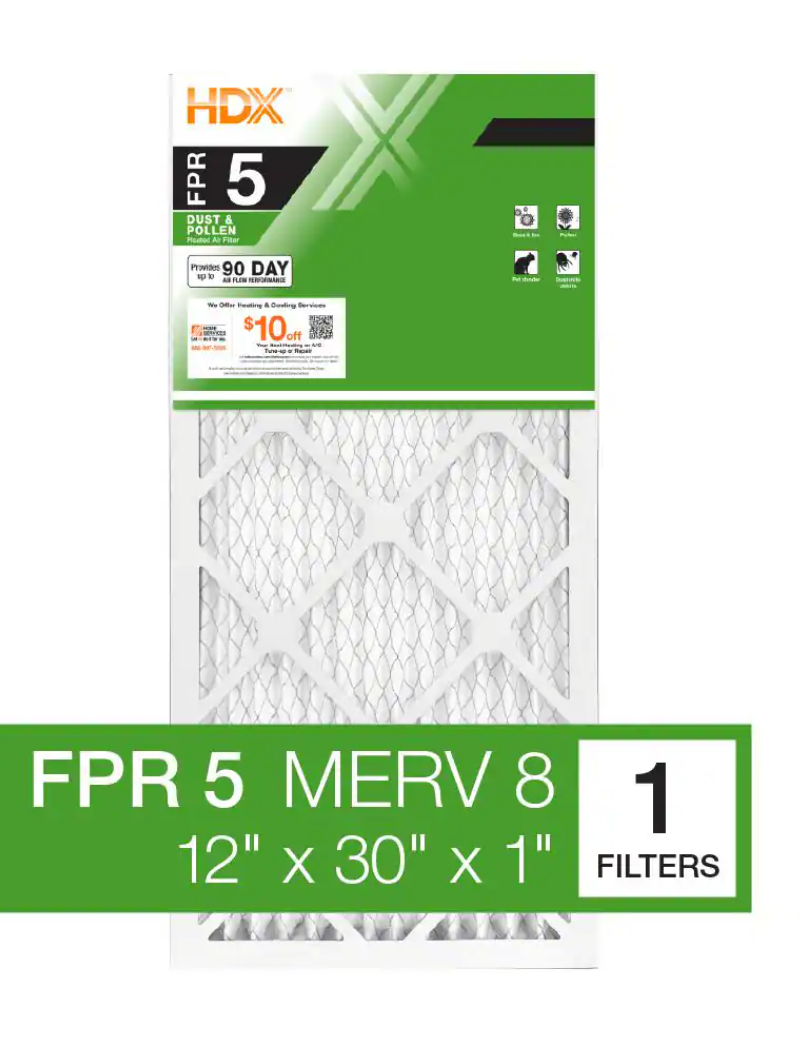 12x30x1 in. Standard Pleated Furnace Air Filter Performance FPR 5 MERV 8 1 Pack