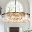 Large Crystal Chandelier Modern Luxury Pendant Ceiling Lights Fixture Antique Gold Chandelier for Dining Room Living Room 12-Lights 3-Tier Raindrop Chandeliers Lighting (Gold, Dia 31 Inch)