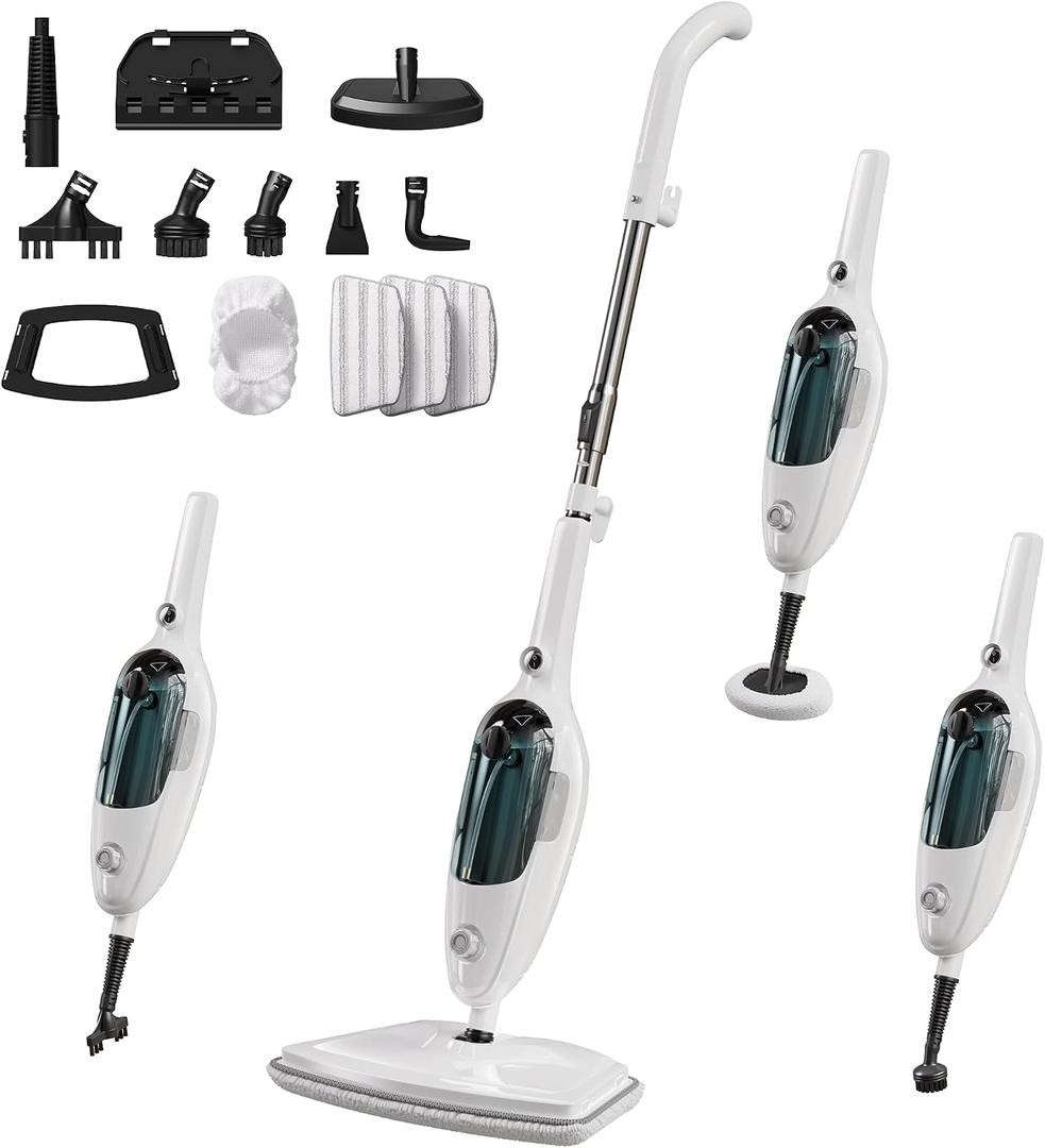 JOYMOOP Steam Mop & Handheld Steam Cleaner, 1100W Electric Steam Cleaner for Home, Fast Heat 20s, Adjustable Steam, Detachable Water Tank, 11 Accessories for Floors, Windows, Clothes