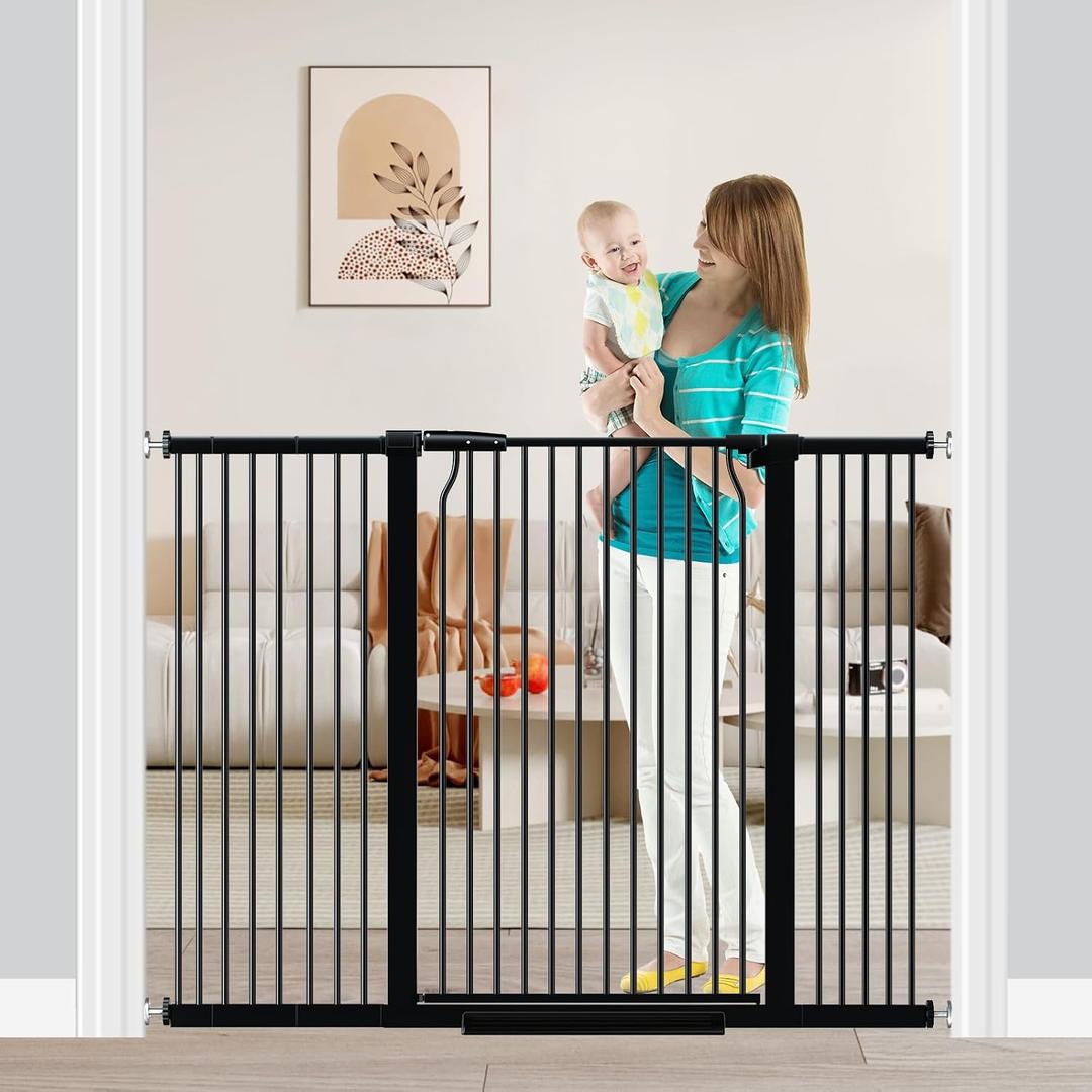 Fairy Baby 40.5" Extra Tall Baby Gate for Stairs, Fits Openings of 40.6" to 54.7" Wide, Extra Wide Dog Gate Indoor, Pressure Mounted Walk Thru Swing Auto Close Metal Puppy Barrier for Doorway, Black