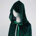 Cape for Kids, Boys and Girls Velvet Cloak with Hood, Halloween Costume Cape, Masquerade, Witch, Wizard (M/31.5inch,Fit for 5-7Years, Green)