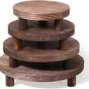 4 Pcs Round Wooden Risers for Display, Wood Pedestal Stand Mini Tiered Tray Stand Rustic Wooden Riser Holder for Home Decor Kitchen Counter, 4 Size(Brown)