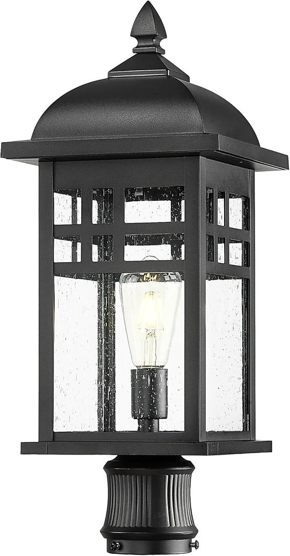 Emliviar 22 Inch Large Outdoor Lamp Post Light, Farmhouse Pole Lights for Outside Patio, Waterproof Aluminum in Black Finish with Seeded Glass, DE279P-M BK (Large - 1 Pack)