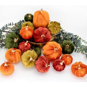 18PCS Velvet Pumpkin Decor for Fall Table Centerpieces, Artificial Fake Faux Foam Pumpkin Home Decorations for Autumn Harvest, Thanksgiving