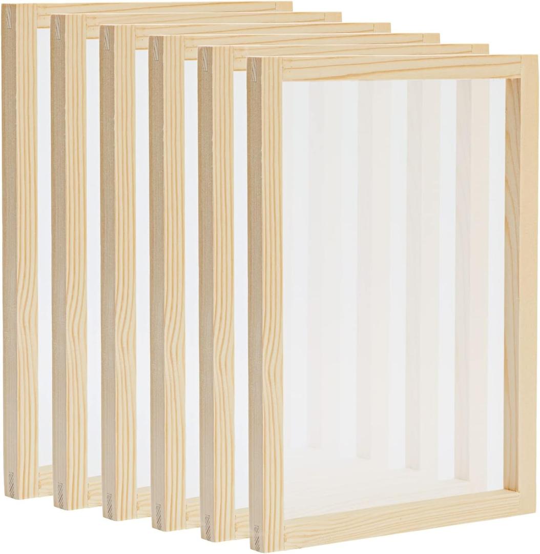 Bright Creations 6 Pack 10x14 Wood Silk Screen Printing Frame Kit for Beginners and Kids, 110 White Mesh for Screen Printing - Wood Frame
