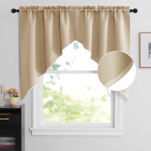 NICETOWN Rustic Kitchen Swag Curtain Valances, Rod Pocket Room Darkening Valences, Soft Farmhouse Window Decor for Cafe, Living Room(2 Panels, Each Panel 36" W x 45" L, Biscotti Beige)