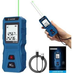 Mini Green Laser Distance Meter 262Ft  Rechargeable Digital Measuring Tool with USB Type-C, Area/Volume Modes, Max/Min, 3mm Accuracy, Pocket-Sized Compact Design Mini Green Laser Distance Meter 262Ft  Rechargeable Digital Measuring Tool with USB Type-C, Area/Volume Modes, Max/Min, 3mm Accuracy, Pocket-Sized Compact Design