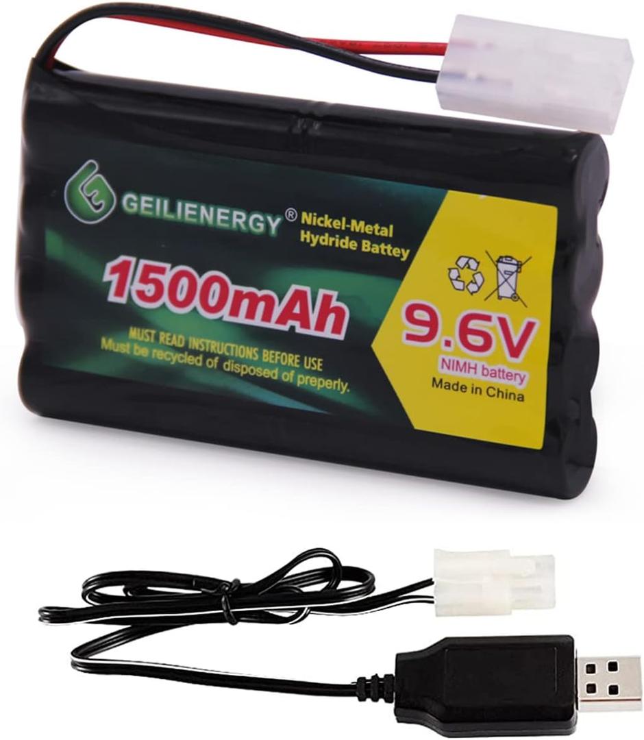9.6V 1500mAh NI-MH Rechargeable Battery Pack for RC Car Boats Robots and Charger Cable