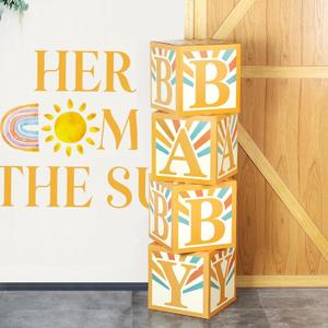 Here Comes The Son Baby Shower Decorations Boys Boho Baby Boxes- 4 Pcs Retro Sun Baby Blocks Here Comes The Son Party Supplies