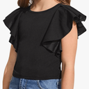 WDIRARA Girl's Ruffle Cap Sleeve Round Neck Cute Top T Shirt Solid Tee, 9Y