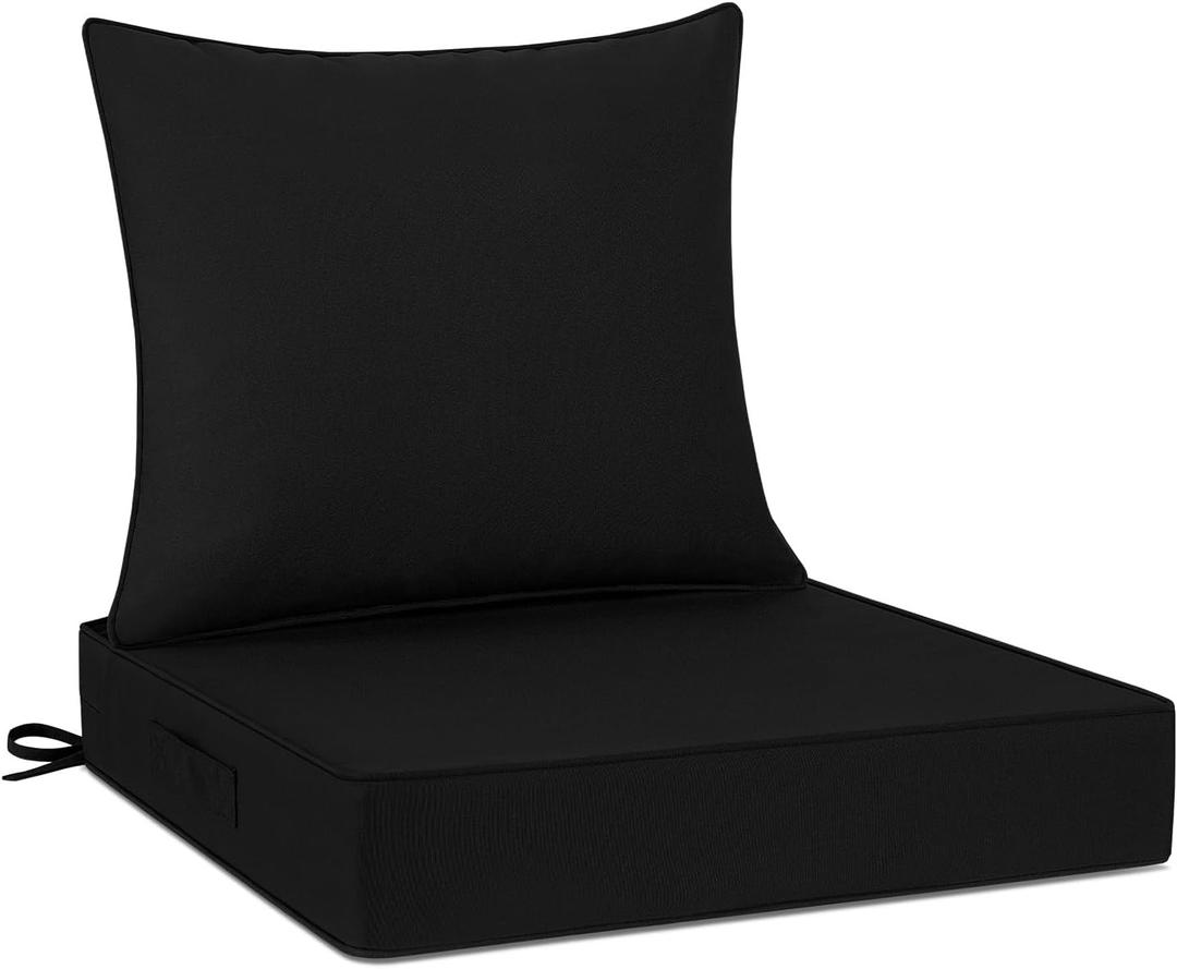 Cozyide Outdoor Chair Cushions 24x24, Washable Patio Furniture Cushions with Removable Cover, Waterproof Outdoor Deep Seat Cushion Set with Non-Slip Ties and Handle, Black