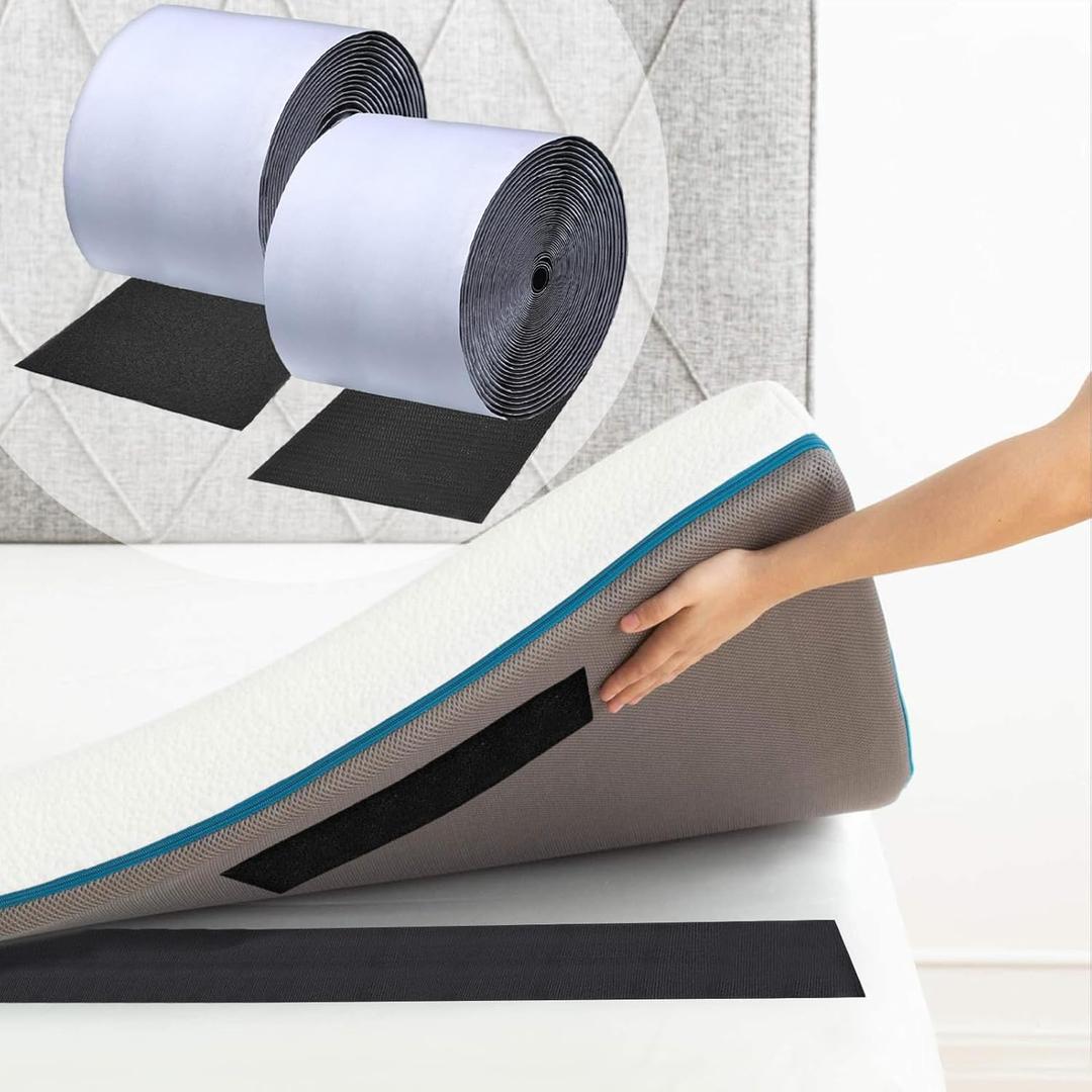 TEUVO 4.3 Inch x 26.3 Feet Adhesive Non Slip Couch Cushion Grip Hook and Loop Tape, Keep Couch Cushions from Sliding Adhesive Strips Double Sided Hook Loop for Sofa Cover Mattress Rug Anti Slip Black