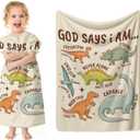 SPBL&L Christian Dinosaur Kids Blanket, God Say I Am Bible Verse Inspirational Dino Throw Blanket Gifts for Kids Boys Nursery Room Bedroom Couch Bed Decor, Dinosaur Room Decor for Boys,29.5x40Inch