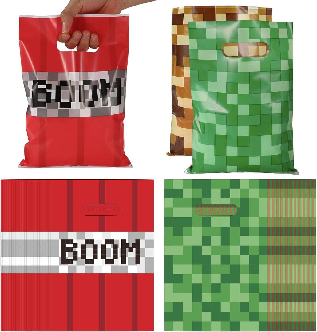 50pcs Pixel Party Bags, 2 Styles Pixel Plastic Gift Bag Video Game Theme Birthday Party Favors Supplies for Boys Girls for Packing Goodie Candy Snack Gift