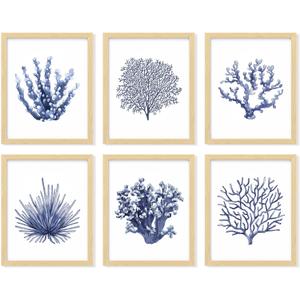 97 Decor Sea Coral Wall Decor - Coastal Coral Wall Art, Dark Blue Corals Prints, Navy Blue Wall Art Corals Pictures, Boho Ocean Artwork Coastal Poster for Home Bedroom Decorations (8x10 Unframed)
