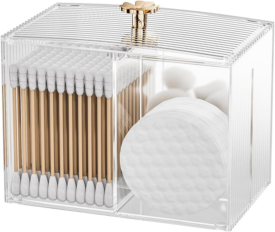 Q Tip Holder for Bathroom with 3 Compartments, Cute Clear Plastic Bathroom Container Jars Canister Dispenser with Lid for Cotton Swab, Ball, Pad, Round, Floss, Bathroom Organizer and Storage