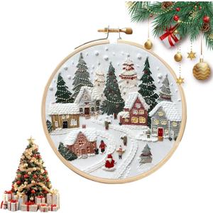 AZKRWFLM Christmas Village Embroidery Kit for Adults  DIY Winter Snow Scene Hand Embroidery Set with Pattern Manual, Holiday Decor Craft Kit for Beginners,