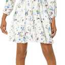 Taylor Women's Long Sleeve V Neck Tie Floral Print Smocked Waist Short Satin CDC Blouson Dress (16-17)