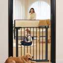 29"-57" Baby and Pet Safety Gate, 30" Tall Metal Walk-Thru Gate for Doorways & Stairs, Easy One-Hand Open, Dual Lock (Black, 29" W x 30.5H)