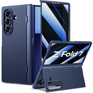 Goton for Samsung Galaxy Z Fold 7 Case Slim with Privacy Screen Protector, Kickstand  Hard PC Shockproof Protective Support Wireless Charging Phone Cover Case for Z Fold 7 5G 2025 - Blue