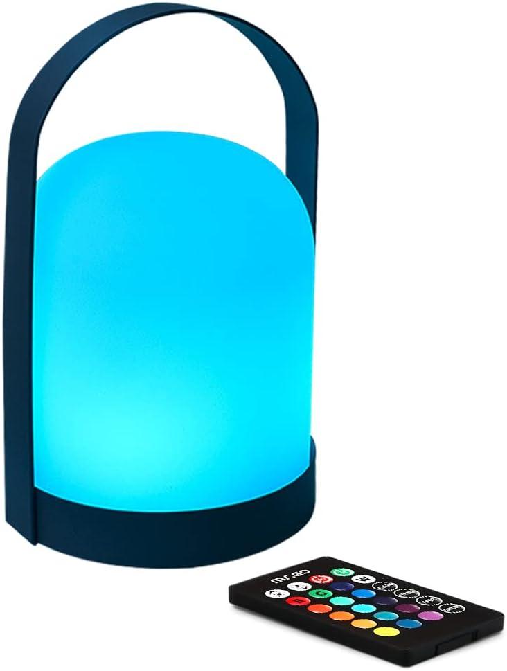 Mr.Go Portable LED Lantern Table Lamp | Cordless & USB Rechargeable | Remote Control & Dimmable | 16 RGB Colors & Kids Bedroom Outdoor Camping Light | Metal Handle (Black)
