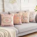 Boho Floral Throw Pillow Covers 22x22 inch Set of 2,Boho Rug Geometric Floral Pattern Decor Double Sided Pattern Cushion Cover Soft Pillow Case Living Sofa Room Bed Square Pillow Cover