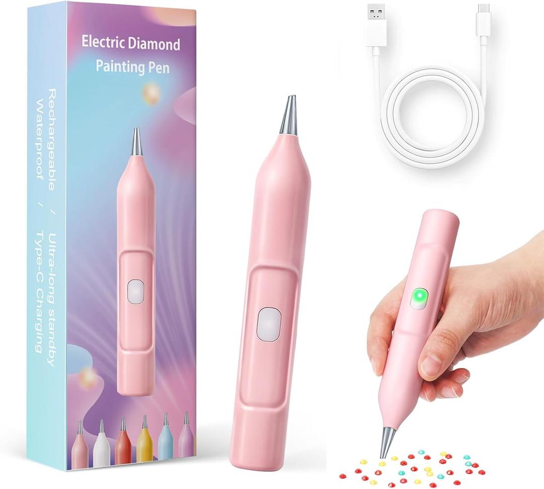 ZYNERY Electric Diamond Painting Pen, Wireless Diamond Art Vacuum Pen with Metal Tip, DIY Craft Tool Kits Diamond Art Accessories pens for Adult (Pink)