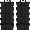 Sanwuta 10 Pcs Black Canvas Tote Bag with Handles 16.5 x 3.9 x 13 In Thick Plain Zipper Tote Kitchen Reusable Grocery Shopping Bag for Women Men DIY Crafting Embroidering