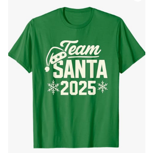 Team Santa 2025 Santa Claus Hat Christmas T-Shirt Size 2XL Color Green