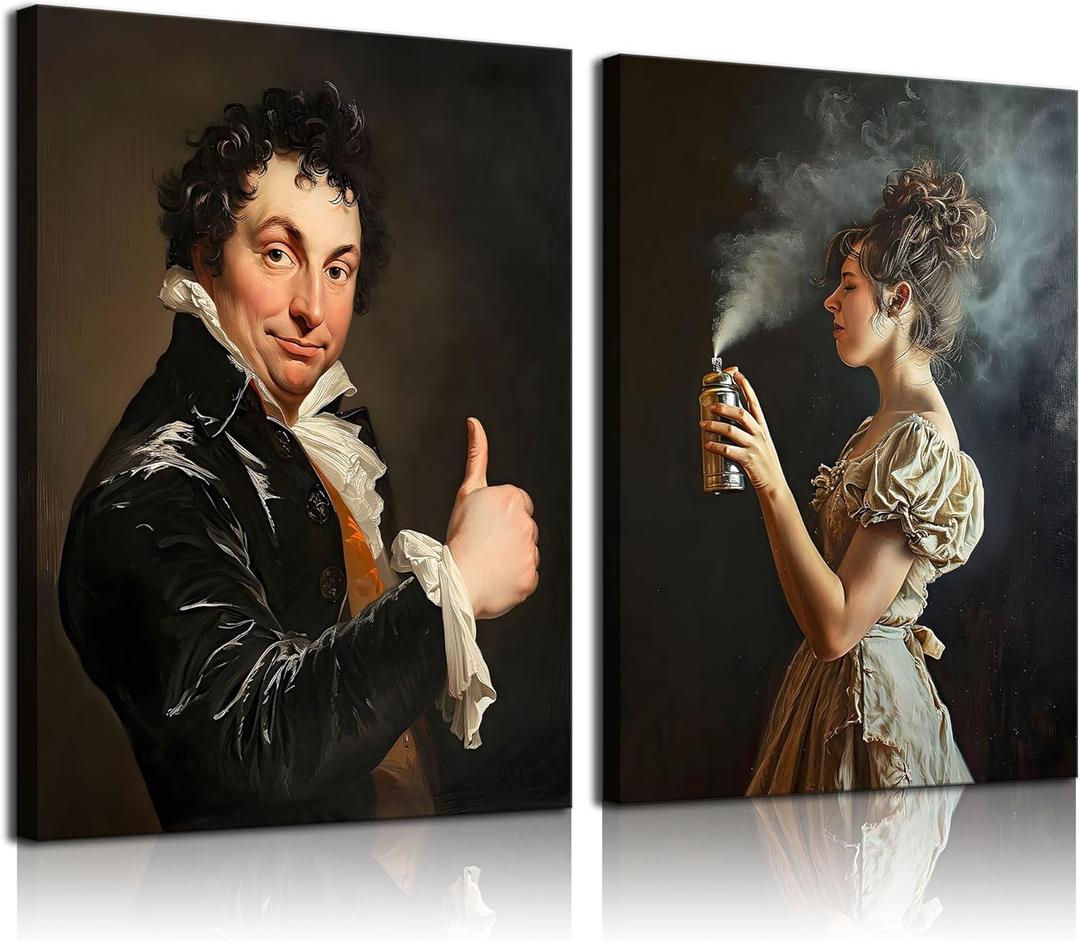 2Pcs Framed Funny Bathroom Canvas Wall Art Black and White Vintage Humor Restroom Wall Deco Pictures Toilet Unpleasant Odor Prints Posters Paintings for Bathroom Home Country Farmhouse Toilet Decor