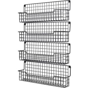 Spice Rack Wall Mount, Spice Organizer for Cabinet & Pantry Door, Set of 4 Hanging Spice Rack Saving Space for Kitchen, Black