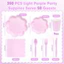 350 Pcs Lavender Paper Plates and Napkins Set, Tableware Set for 50 Guests Include Disposable Purple Scalloped Plates, Napkins, Cups, Knives, Fork & Spoon for Baby Shower Wedding Bridal Shower