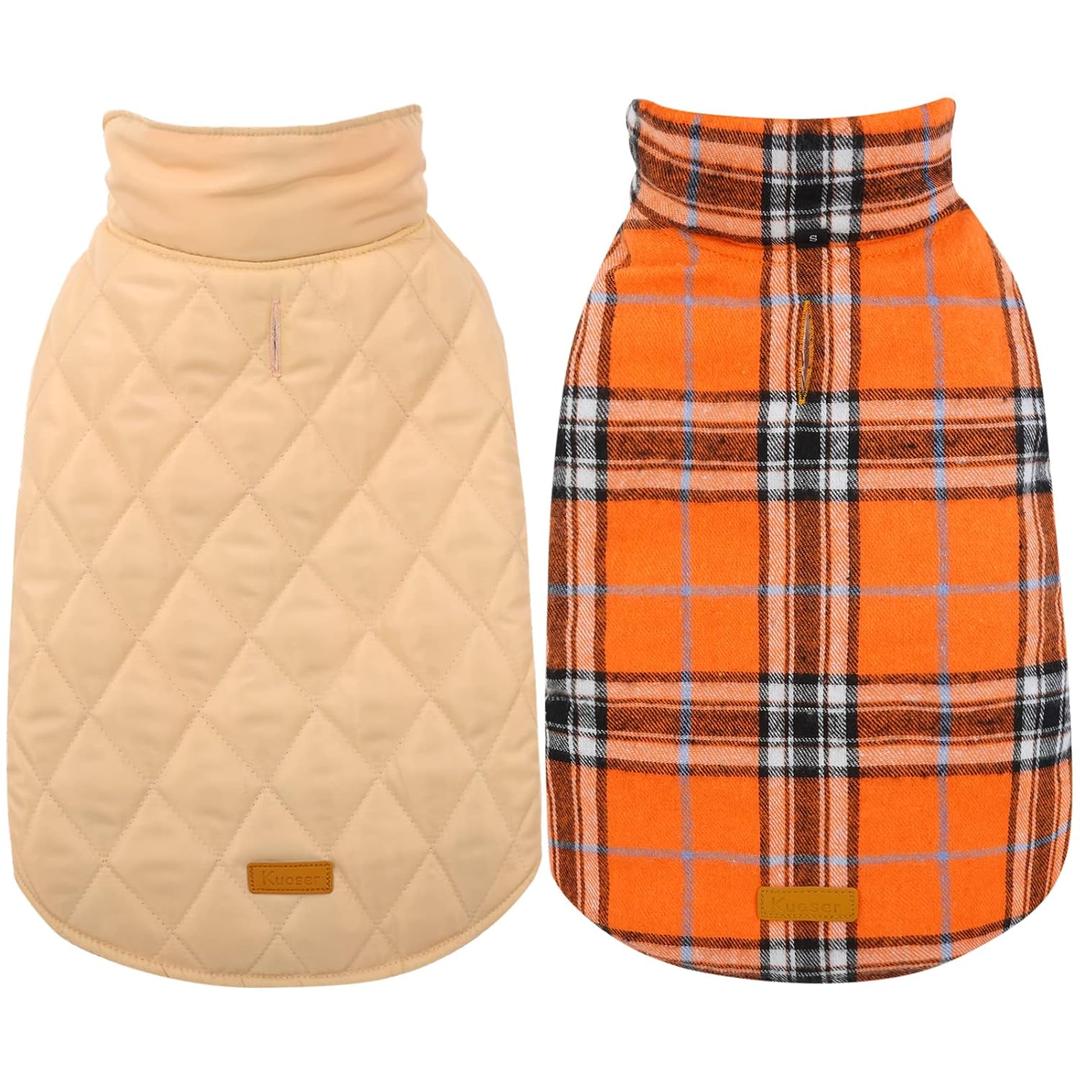 Kuoser Waterproof Dog Coat, Reversible Dog Jacket for Medium Dogs, Adjustable Durable Doggie Winter Coat Warm Puppy Cold Weather Apparel from Small to Large Breed, Orange, Medium