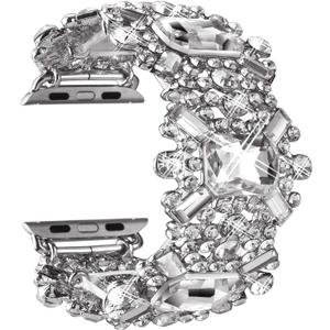 VIQIV Bling Bands Compatible with Apple Watch Band 38mm 40mm 41mm 42mm 44mm 45mm 49mm Iwatch Series SE 9 8 7 6 5 4 3 2 Ultra, Diamond Rhinestone Dressy Metal Wristband Strap for Women, Silver