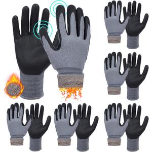 Vesici 6 Pairs Winter Work Gloves Waterproof Touchscreen for Men Women Nitrile Non Slip Freezer Gloves for Outdoor (Large, Grey)
