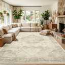 Garvee Beige 8x10 Area Rugs for Living Room, Boho Vintage Non-Slip Washable Rug Low Pile Stain Resistant Soft Foldable Large Carpet for Bedroom Dining Home Decor