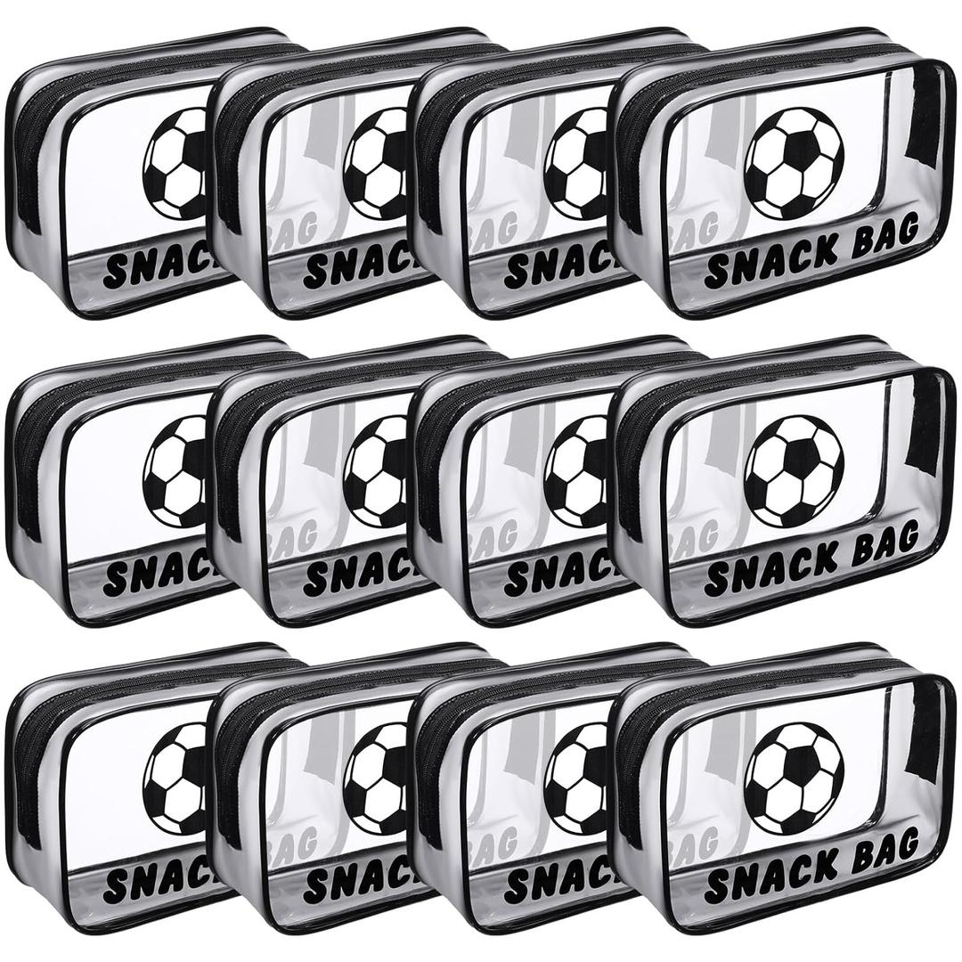 12 Pcs Soccer Snack Bags for Team Gifts Goodie Snack Treat Candy Pouch Bags Clear PVC Waterproof with Zipper Party Favors for Team Ground Birthday Gifts Sport Supplies Black