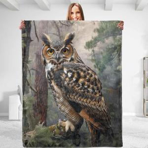 Majestic Forest Owl Throw Blanket - Soft, Plush, Comfy, Lightweight, Warm, Fuzzy, Anti-Pilling Flannel, Ideal for Couch, Bedroom, Travel, Living Room for Men and Boys 80in60in