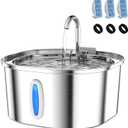 Stainless Steel Cat Water Fountain, 3.2L/108oz Cat Water Dispenser with Quiet Water Pump and Water-Level Window, Dishwasher Safe Pet Drinking Fountain for Cats with 3 Filters + 3 Sponges