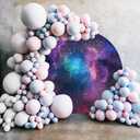 Renaiss 7.2x7.2ft Purple Nebula Round Backdrop Cover Starry Sky Deep Space Circle Photography Background Mysterious Universe Sparkling Milky Way Outer Space Theme Party Decor Arch Photo Booth Props