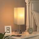 Upgraded Bedside Table Lamp Touch Control, with USB C+A Charging Ports & Dual AC Outlets, 3-Way Nightstand Lamp for Bedroom with LampShade Living Room Office(LED Dimmable Bulb Included)