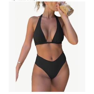 V Cut Bikini Sets for Women Halter Push Up Bikini Top Sexy high Waisted Cheeky Bikini Bottom Swimsuits Medium