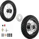 Rear Wheel Tire 80/100-12 Front Tire 60/100-14 Inner Tube wheel rim with 12mm Bearing Chain Sprockets 190mm Brake Disc Rotor For Dirt Pit Bike Apollo SSR CRF 50cc 70 110cc 140cc (12mm Bearing Bore)