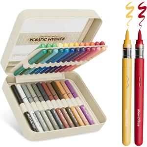 MemOffice Direct Liquid Acrylic Paint Markers, 36 Colors Brush Tip Pens with Carrying Case, No Bleed, Waterproof, for Rock, Wood, Canvas, Glass, Fabric, DIY Crafts for Adults