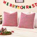 Red and White Christmas Plaid Pillow Covers 18x18 Set of 2 with Tassels, Red Gingham Winter Holiday Pillow Covers 18 x 18, Modern Farmhouse Christmas Plaid Decor Throw Pillows for Bed Couch and Sofa