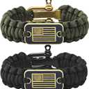 Paracord Bracelets with Bronze USA Flag - Gifts for Military Veterans with Tactical Survival Bracelet - Pulseras Para Hombres - Bracelets for Men (M(8.2-9.2in), Black,Green)