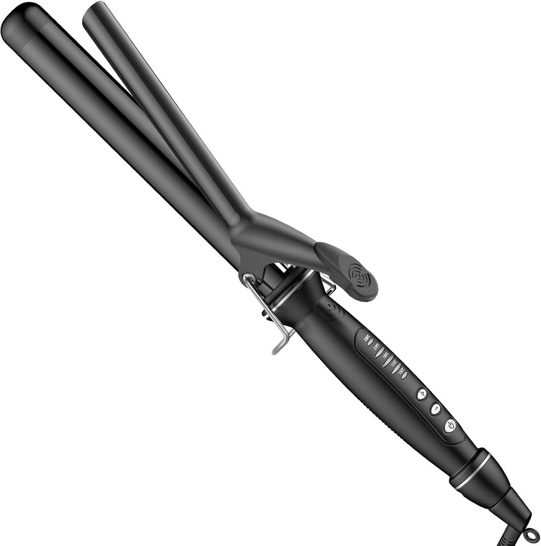 SAOSA 1.25 Inch Curling Iron for Medium-Long Hair, 7.3" Tourmaline Ceramic Barrel with Clamp, 5 Temp Settings & Auto Shut-Off, Dual Voltage 110-240V Travel Hair Curler - Black